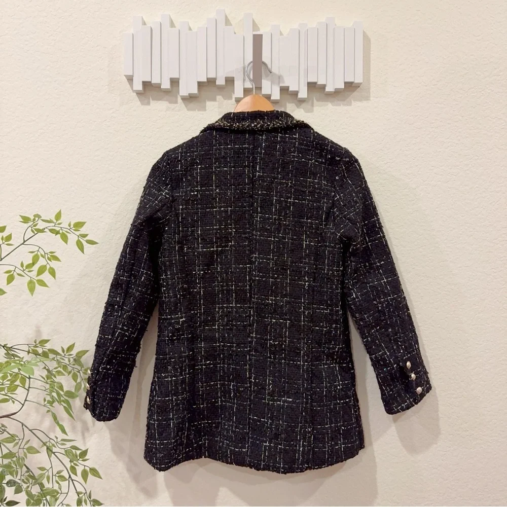 J.ING Abbas Black Double-Breasted Tweed Coat Jacket Blazer Size Small NWT - Picture 11 of 11